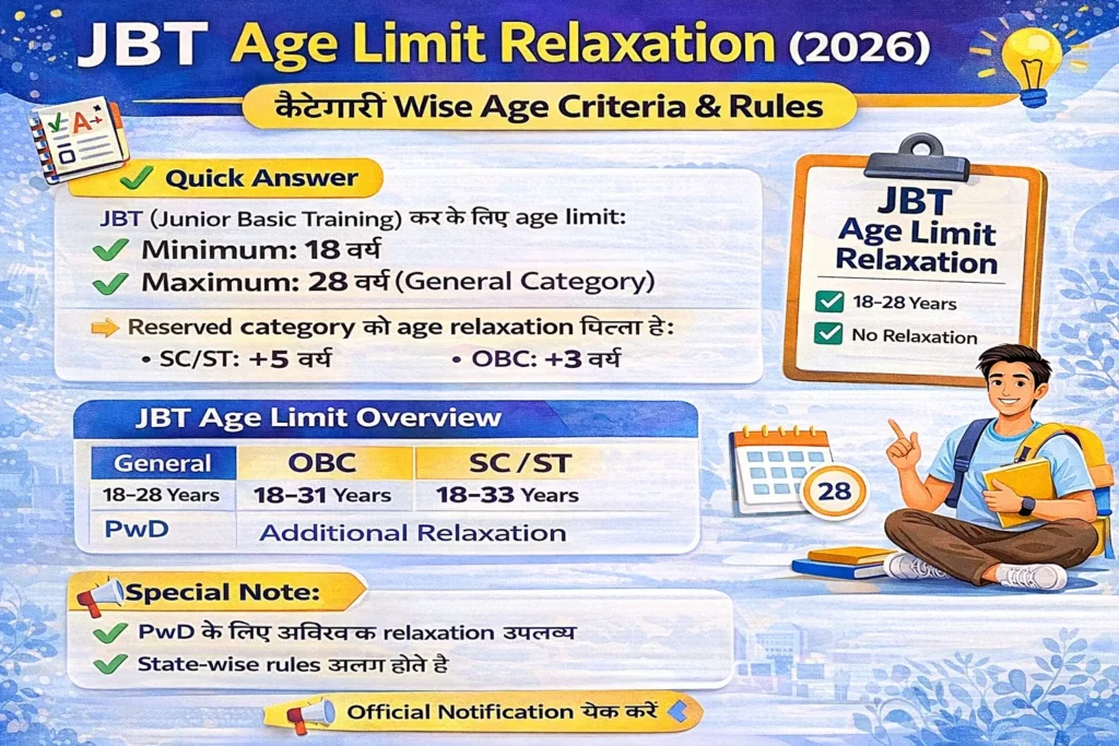 JBT Age Limit Relaxation (2026) – Category Wise Age Criteria & Rules