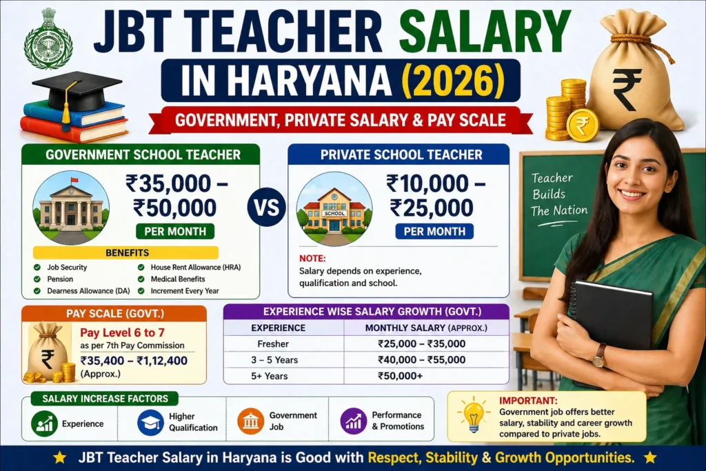 JBT Teacher Salary in Haryana (2026) – Govt Salary, Private Salary & Pay Scale