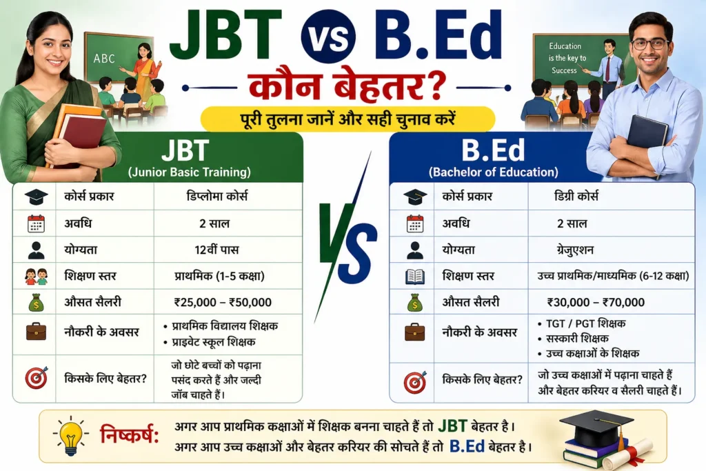JBT vs B.Ed कौन बेहतर (2026) – Course, Salary, Eligibility & Career Comparison