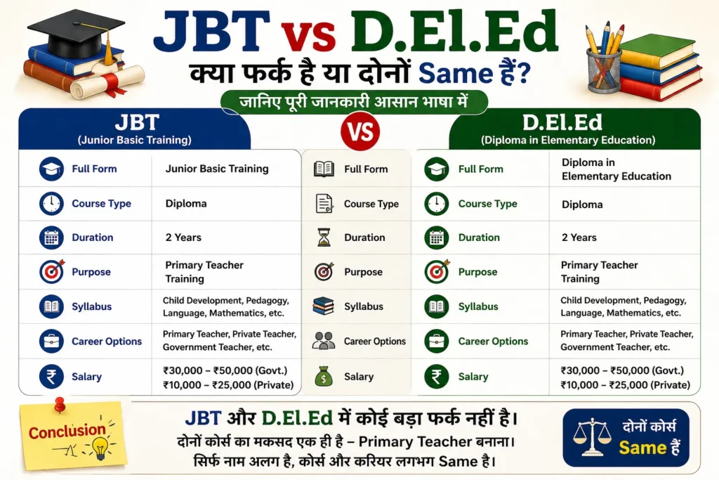 JBT vs D.El.Ed Difference (2026) – क्या फर्क है या दोनों same हैं