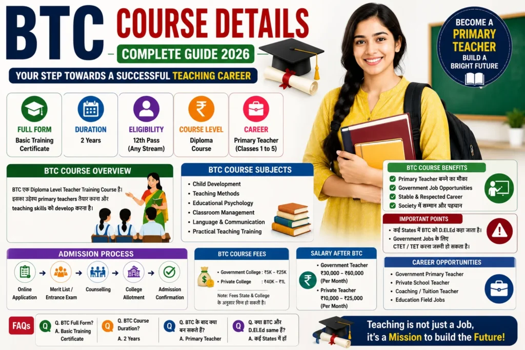 BTC Course Details (2026) – Eligibility, Duration, Fees, Salary & Career Guide