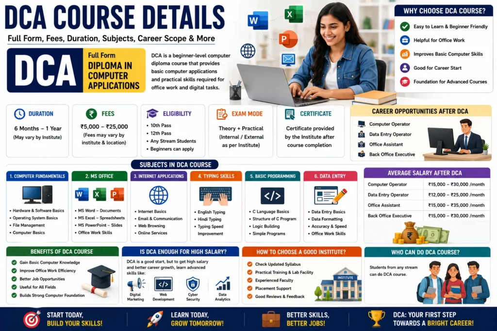 DCA Course Details (2026) – Full Form, Fees, Duration & Career Scope