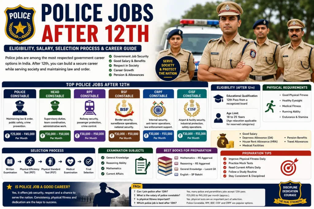 Police Jobs After 12th (2026) – Eligibility, Salary, Selection Process & Career Guide