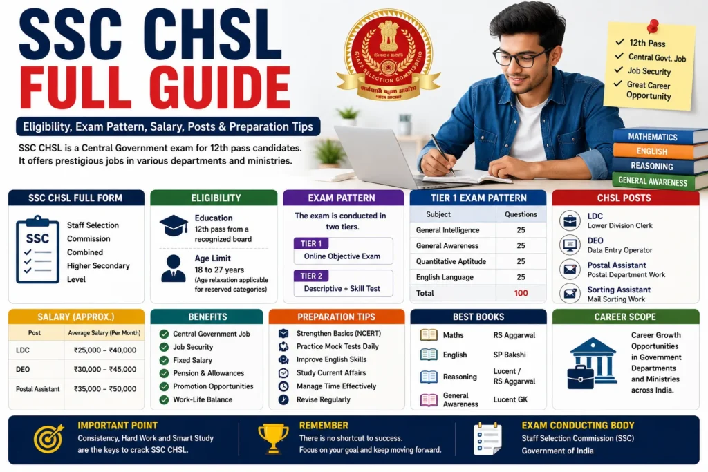 SSC CHSL Full Guide (2026) – Eligibility, Salary, Exam Pattern & Career Scope