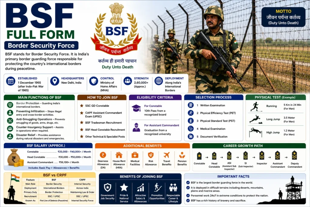 BSF Full Form (2026) – Meaning, Eligibility, Salary & Career Guide