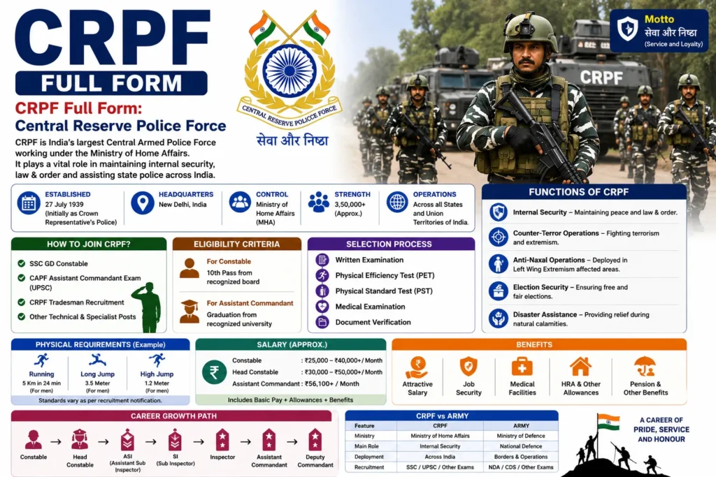CRPF Full Form (2026) – Meaning, Eligibility, Salary & Career Guide