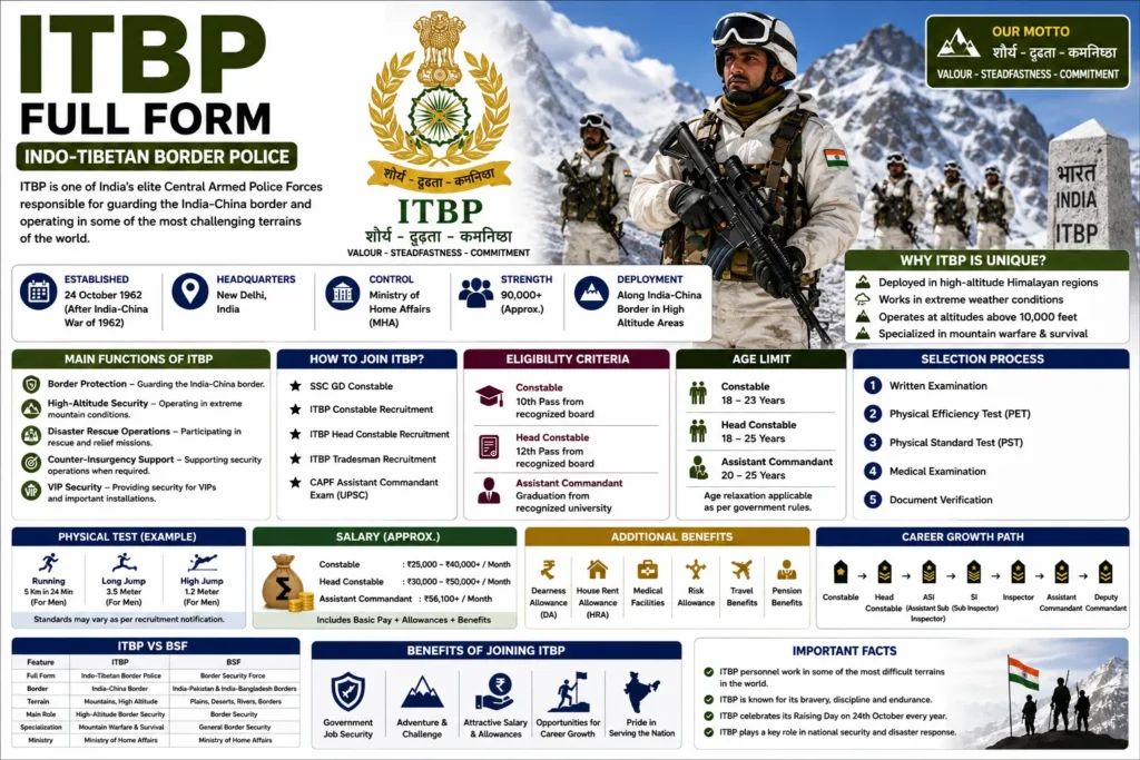 ITBP Full Form (2026) – Meaning, Eligibility, Salary & Career Guide